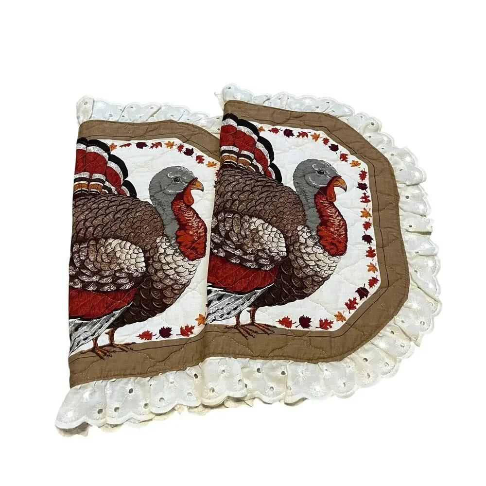 Vintage Quilted Turkey Thanksgiving Placements Set of 2